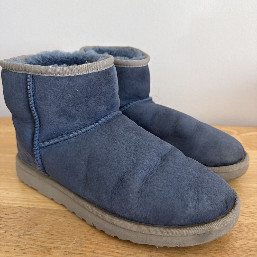 Ugg Classic Mini Boots Blue Suede Winter Womens Ankle Boot Size 8